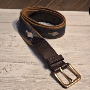 Canvas Leather Belt Green Blue Men's FLYFISH 37 in. Y2K VTG